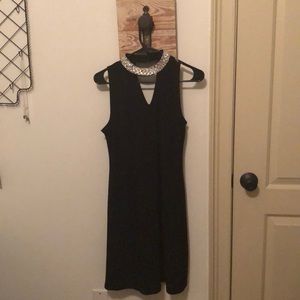 Roz & Ali jeweled collar black slip dress NWOT